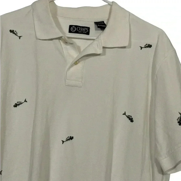 Chaps Mens White Size XL Short Sleeve Collared Polo Shirt Fishbone Print - Picture 5 of 11